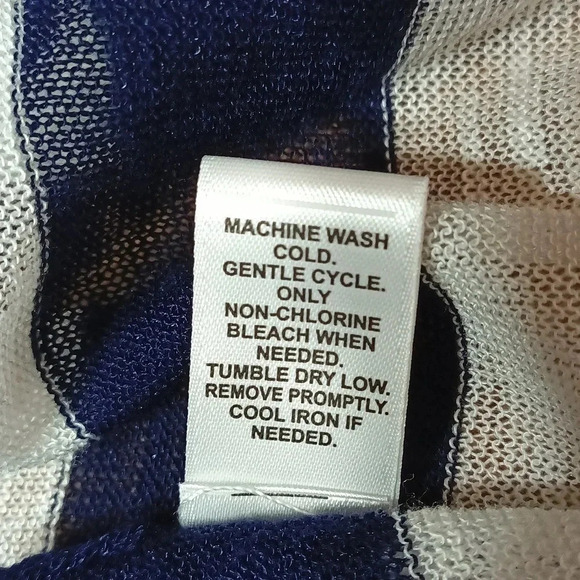 Nautical blue white striped open knit cardigan lightweight semi sheer M - Picture 11 of 11